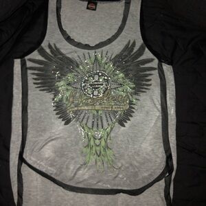 Harley-Davidson Gray and Green Tank Top